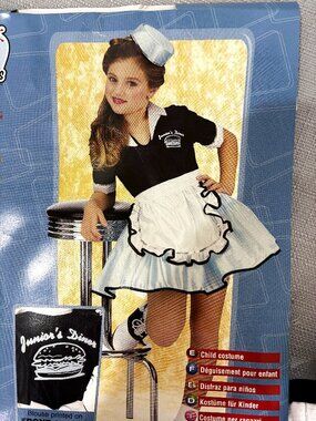 Rubie’s Car Hop 50”s Girl Aqua Blk Dress Child Costume Sz 8-10 NWT NOS